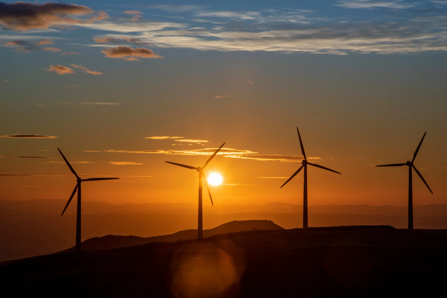 Vista de un parque eólico, parte de la matriz de energías renovables.
