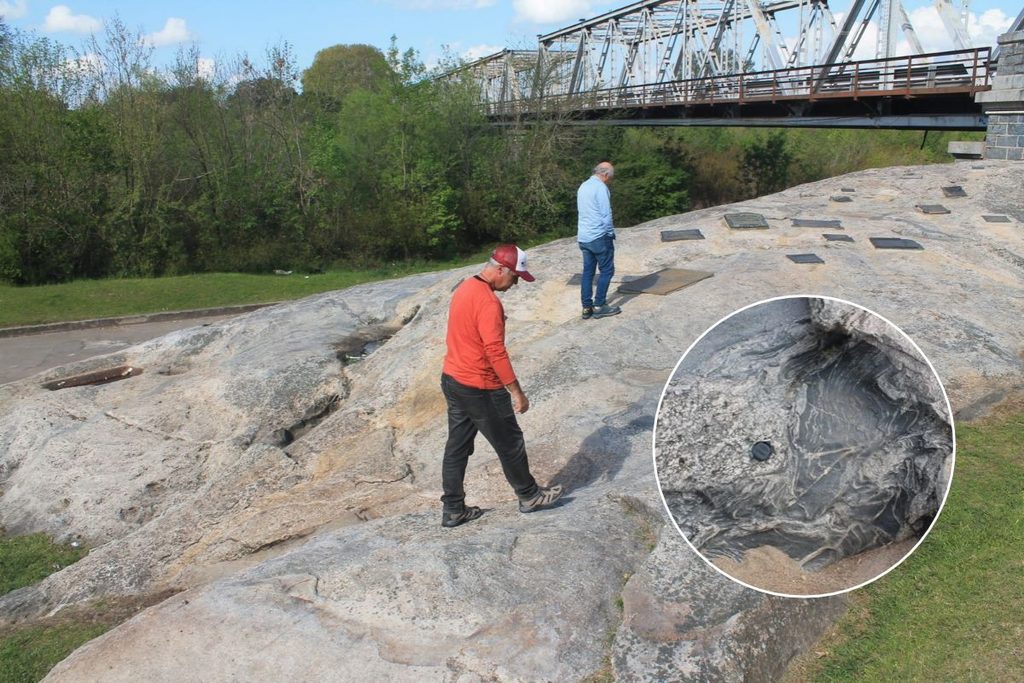 Afloramiento de Piedra Alta y detalle de sus rocas cristalinas en Florida