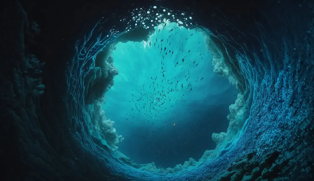 .Vista submarina del Taam Ja', el segundo agujero azul más grande del mundo.