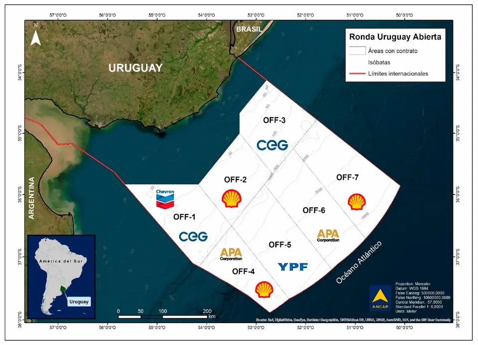 Pedro Riera autorizar Exploración Petrolera En Un Santuario Marino Es Como Pactar La Deforestación De Un Parque Nacional Mapa o ilustración de las 7 áreas de la plataforma continental uruguaya para la exploración petrolera y producción de hidrocarburos.