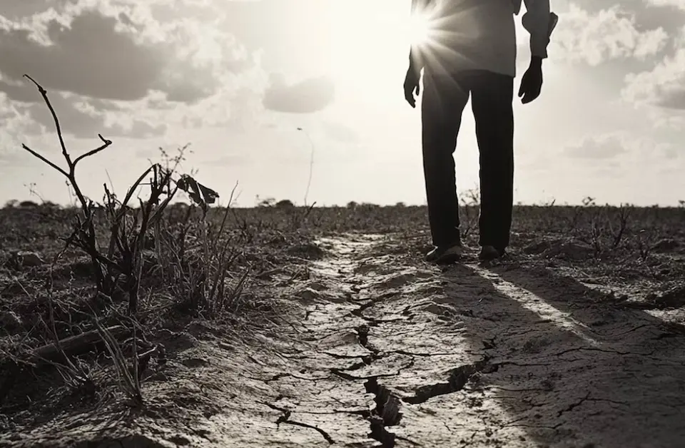 Impacto del cambio climático en paisaje árido, relacionado con el objetivo del Acuerdo de París.