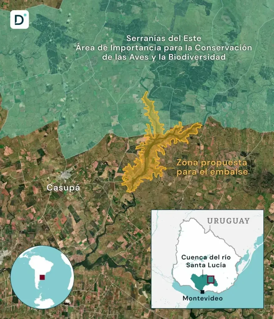 mapa-especies-silvestres-areas-protegidas-uruguay | Ambienta Mapa que muestra el monitoreo de la zona propuesta para el embalse de Casupá.