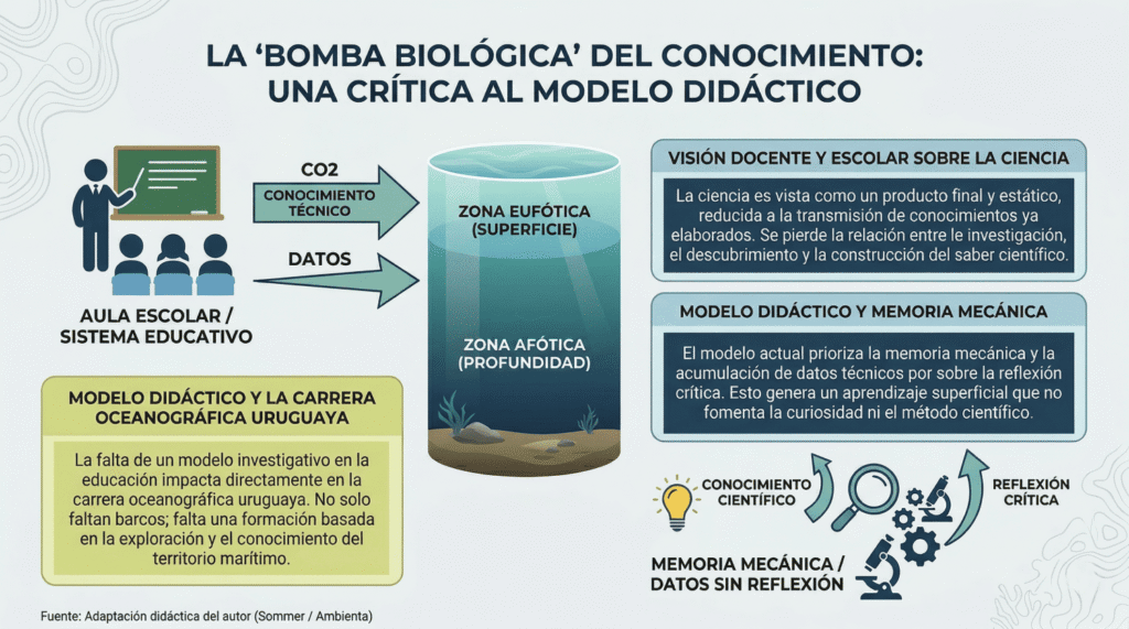 Uruguay Un Gigante Marítimo Sin Barcos Para Conocer Su Propio Océano Infografía sobre la "Bomba Biológica del Conocimiento" y la crítica al modelo educativo en ciencias del Dr. Sommer.