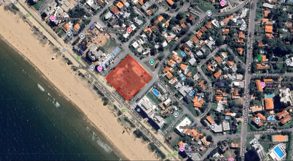 Vista satelital del padrón 29.629 en la parada 21 playa mansa frente al mar.