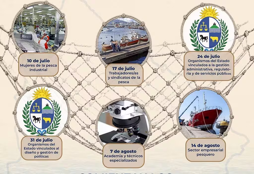 Infografía del proceso participativo impulsado por DINARA para el desarrollo del sector de la pesca en Uruguay.